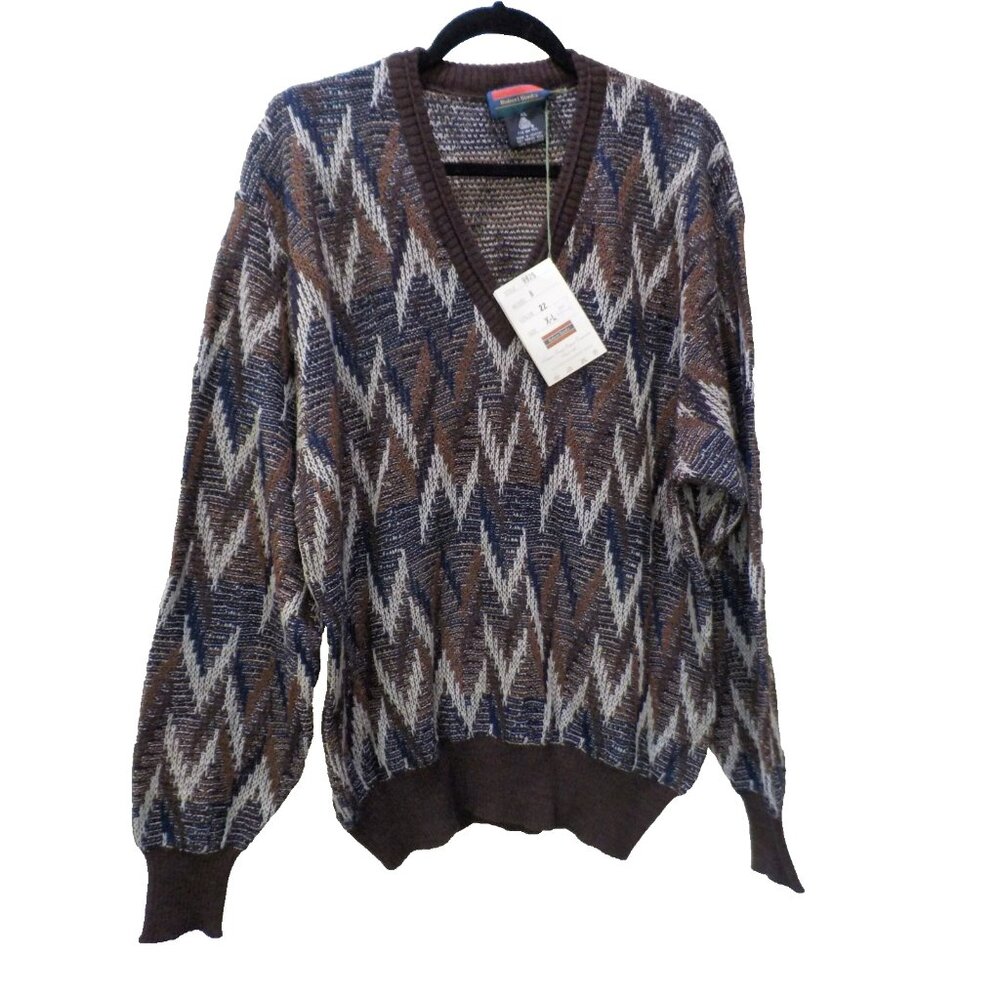 NWT Vintage Robert Banks Men’s V Neck Sweater Pullover 100% Merino Wool Size XL